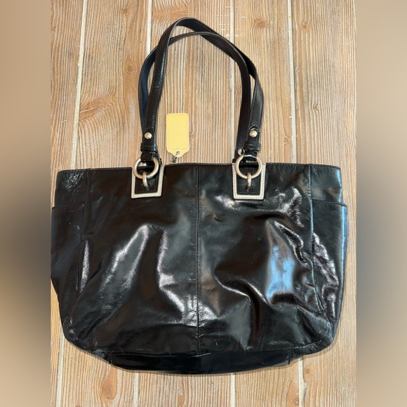 2010 Coach Opt Art Signature Patent Leather Black and Yellow Tote Bag - Picture 4 of 11